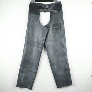 Joe Rocket Leather Chaps Mens Medium Black Pants Open Back Moto Biker Vintage